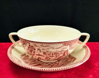 Johnson Bros | Multiple Bowls (diameter 11.5 | height 5.2 ) and Saucer (diameter 15.5 | height 2.5 cm) ‘Old Britain Castles’ Pink | Vintage