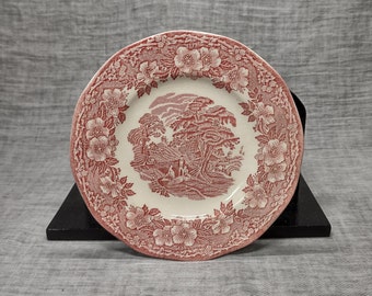 Enoch Wedgwood | Meerdere Gebaksborden Dessertborden Platte borden (diameter 15,0 | hoogte 1,5 cm) 'Woodland' motief in roze kleur | Vintage