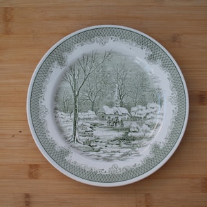 N.F. | Multiple dinner plates (diameter 24 cm | height 2.5 cm) &#39;Swiss Landscape&#39; in green color | Vintage