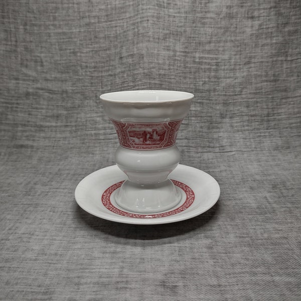 Villeroy & Boch | Multiple Mug and Saucers in white and red colors 'Heinrich Rüderheimer' porcelain 'Asbach Uralt' decoration | Vintage