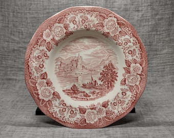 Enoch Wedgwood | Multiple Deep plates Soup plates (diameter 22.5 | height 3.5 cm) &#39;Lochs of Scotland - Loch Awe&#39; motif pink color | Vintage