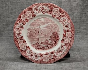 Enoch Wedgwood | Meerdere Ontbijtborden Geschulpt (diameter 22,5 cm | hoogte 2,0 cm) 'Lochs of Scotland' motief in roze kleur | Vintage