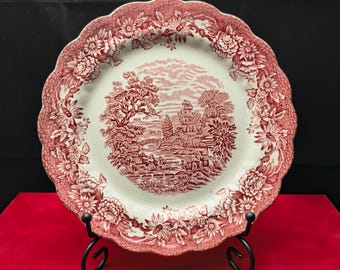 Ridgway Ironstone | Piatti da colazione multipli Piatti piani smerlati (diametro 21,0 cm | altezza 2,5 cm) con motivo "Woburn" in rosa | Vintage