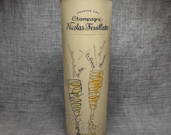 Nicolas Feuillatte | Round long metal packaging box with lid 'Champagne Fun' (diameter 10.5 cm | height 32.5 cm) | Vintage