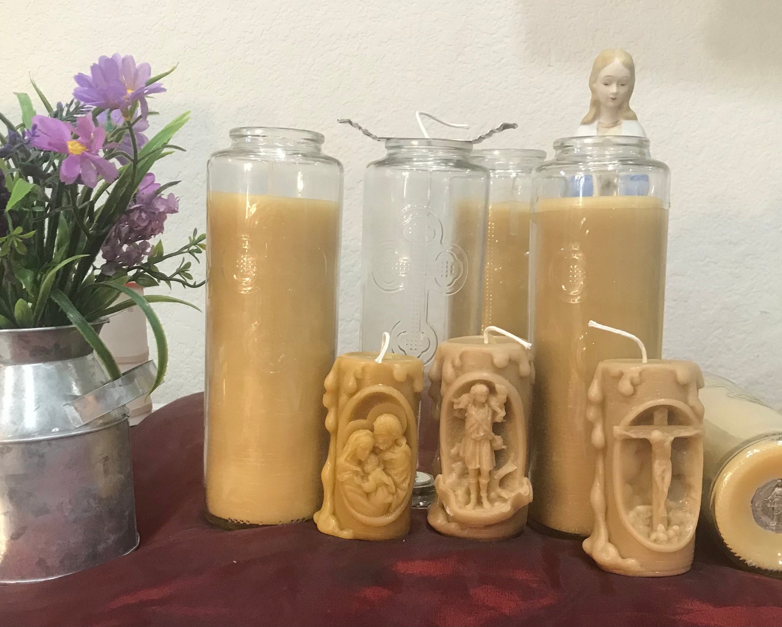 100 Pure Beeswax Candles, Catholic, Days of Darkness, Glass Prayer