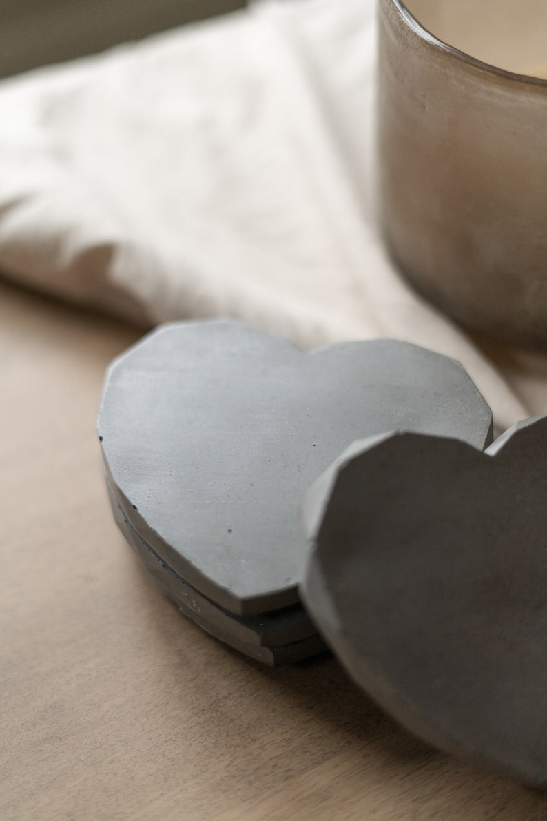 Cement Heart Coasters Charcoal