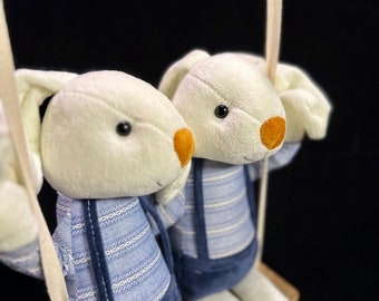 Got Twins?  Adorable twin bunnies on a swing nursery/kids room mobile decor.  Perfect for Spring and Easter time!