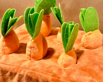 Adorable Plush Carrot Veggie Garden Toy for Toddlers.  Perfect Easter or Passover Gift.  Handmade and Plush, No Hard or Sharp Edges.