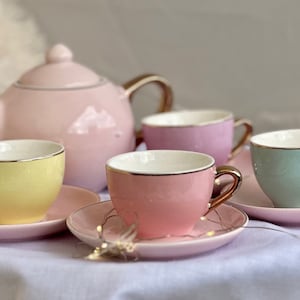 Juego de té de cristal, 6 tazas elegantes, taza de té, juego de tetera,  tetera de cristal, juego de té para adultos, tetera de cristal, taza de té  de