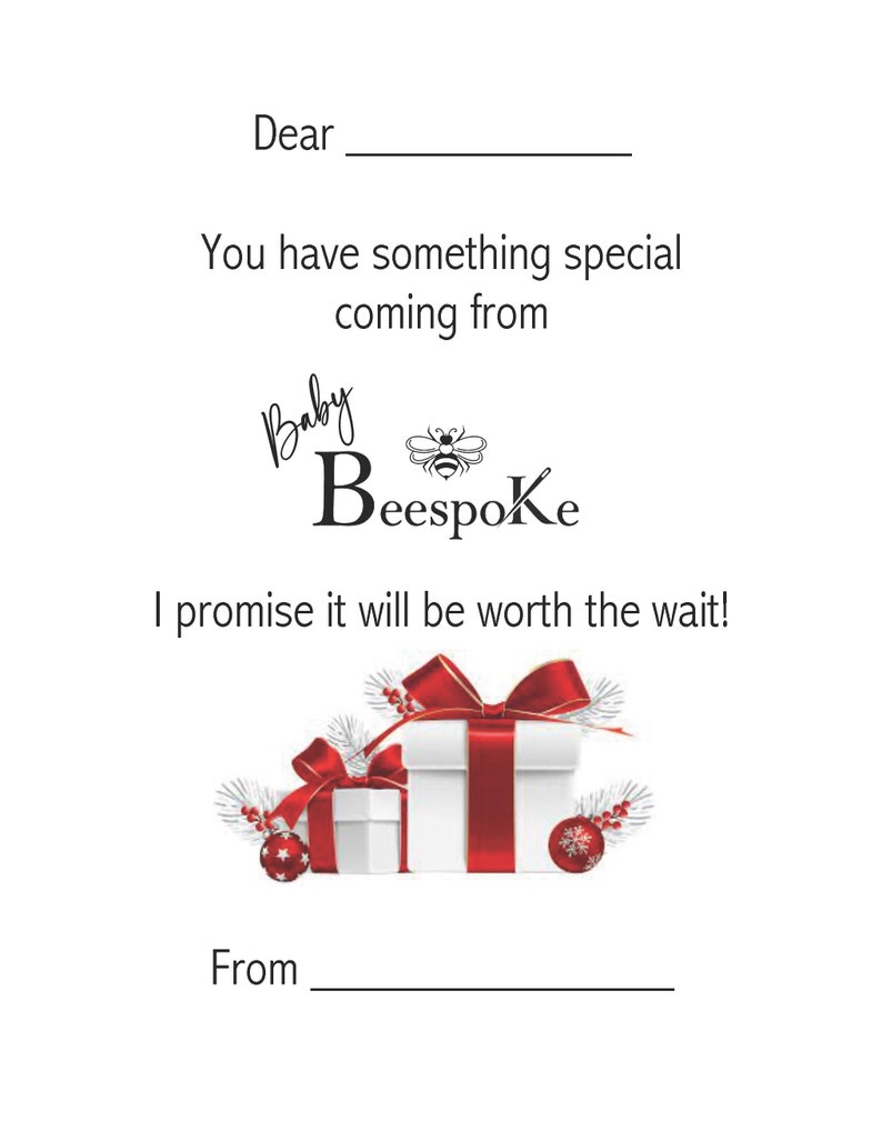Worried it won't get there in time You can send a digital card telling them a special gift from Baby Beespoke is on the way image 1