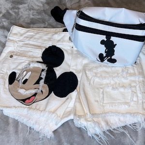 Hand painted Mickey Mouse Shorts (Worn) with Fanny Pack