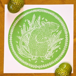 Wheat Rat Linocut Print