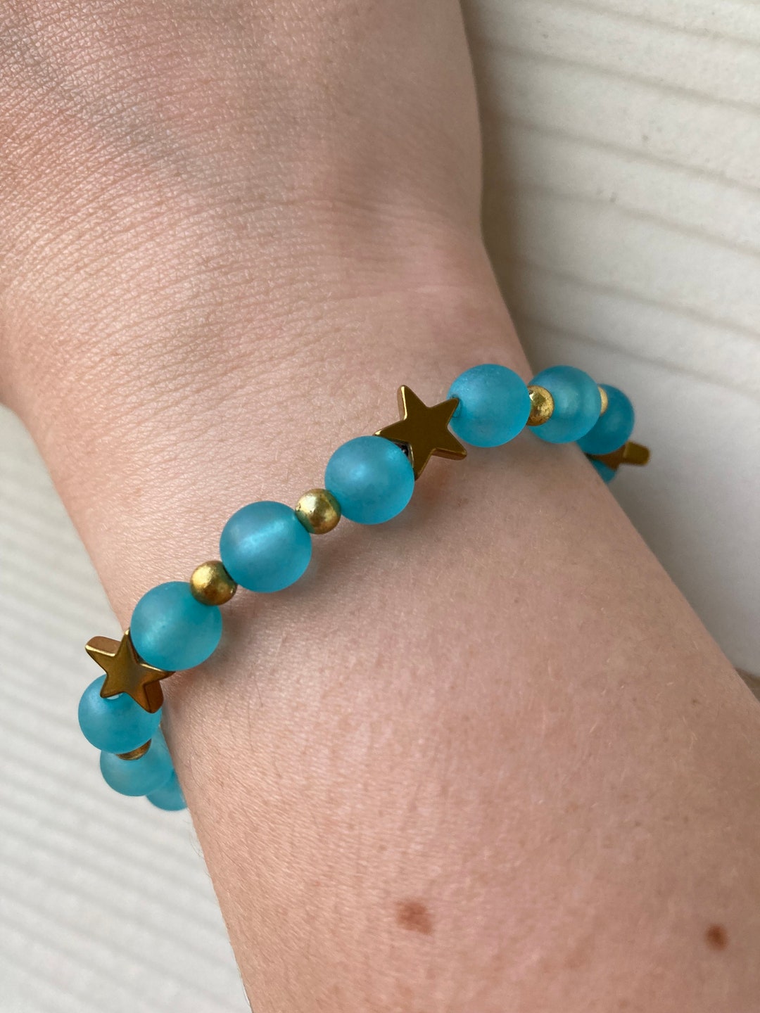 Frosted Gold Star Bead Bracelet Etsy