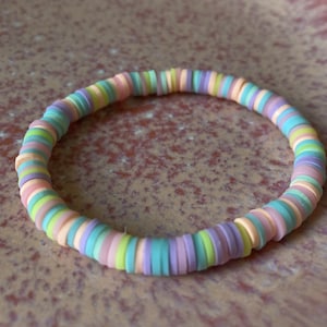 Macaron Bracelet-- Multicolored Pink Blue Green Yellow Heishi Clay Bead Friendship Bracelet