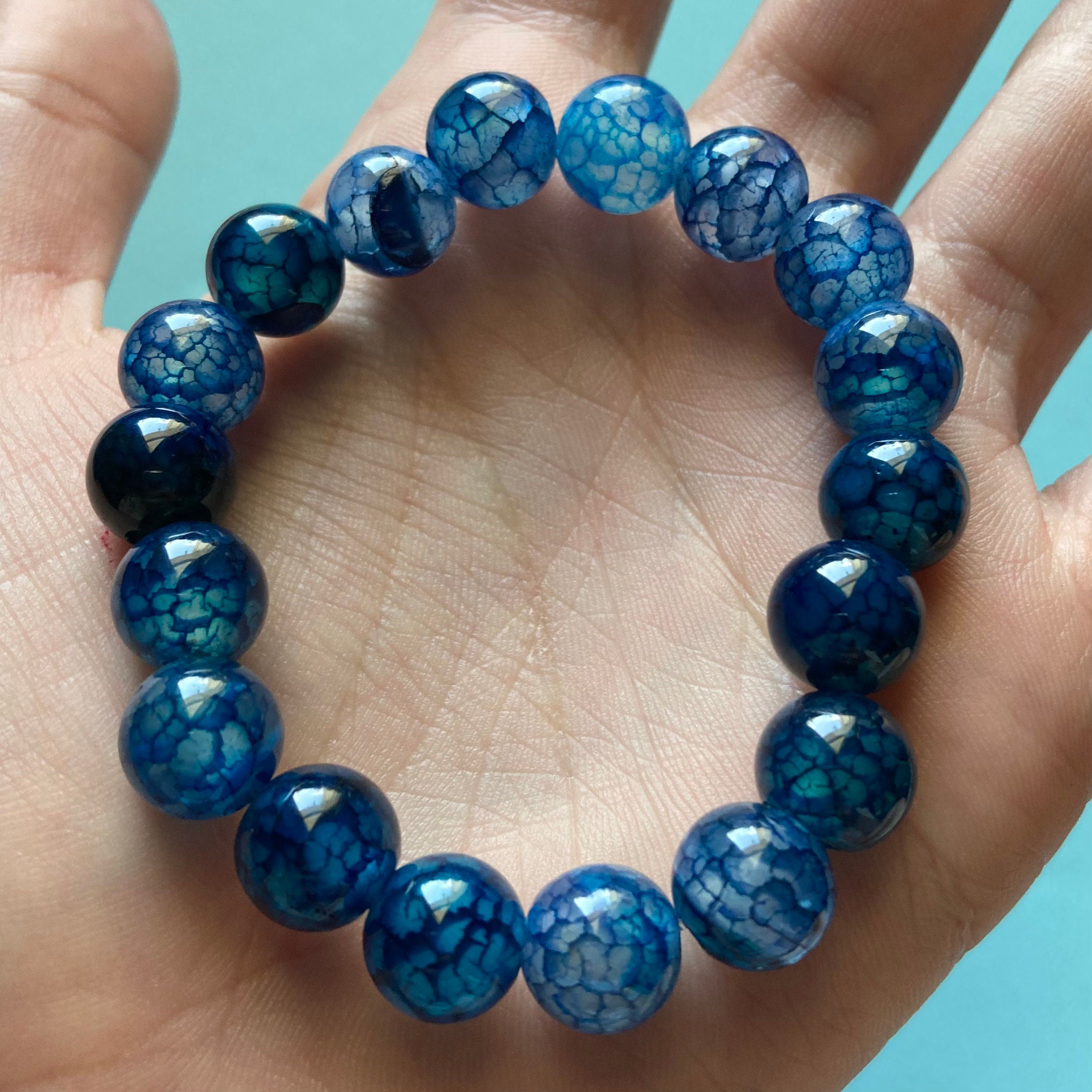 ブレスレット Poseidon Bracelet in Blue Poseidon's Trinket. Cobalt Blue Faceted Lampwork Swirl Glass