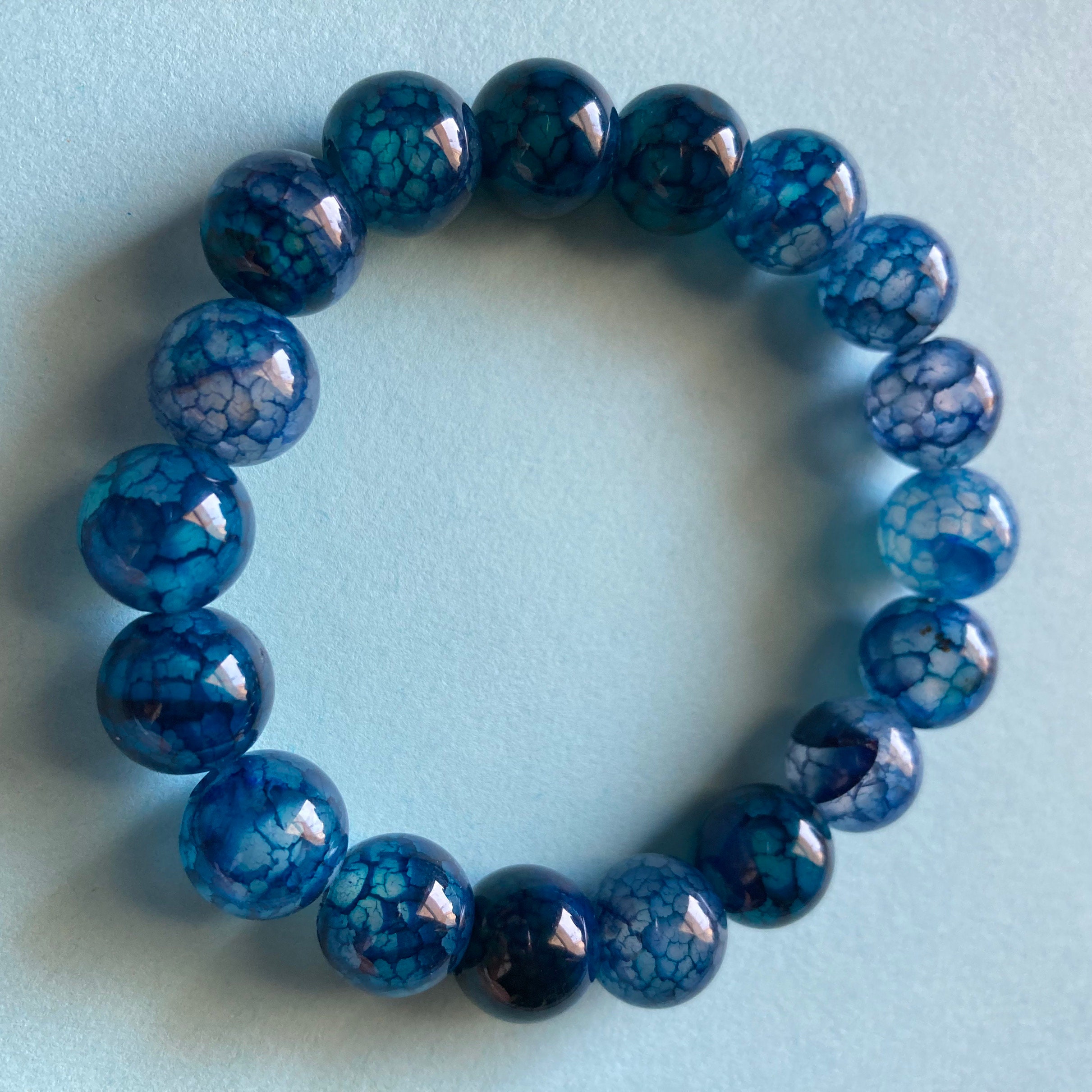 ブレスレット Poseidon Bracelet in Blue The Poseidon Bracelet — Crackle Blue Agate Handmade Colorful