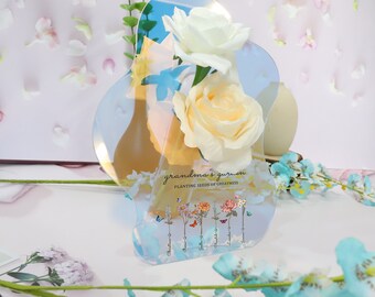 Custom Grandmas Garden Flower Vase, Personalized Makeup Mirror, Birthday Gift For Mom Nana, Mothers Day Gifts, Birth Month Flowers Vase