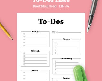 Lista de tareas imprimible (en alemán) – Lista de tareas en PDF – Lista de verificación minimalista para la vida diaria y el trabajo