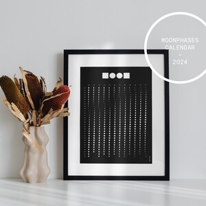 MOON Póster de fases lunares 2024 - Calendario lunar en formato DIN A4 - Negro clásico