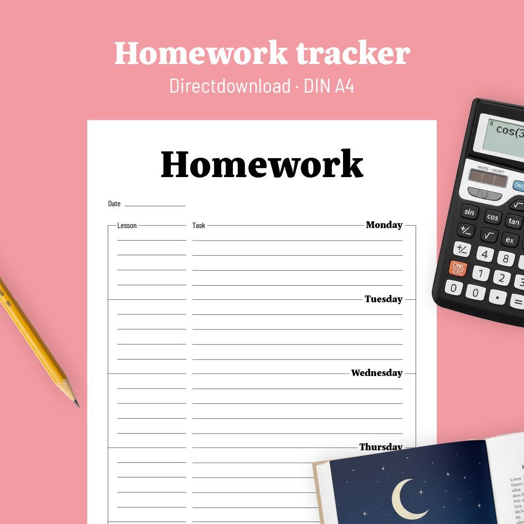 Printable Homework Planner (english) – Study Planner PDF – Weekly ...