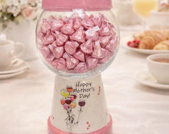 Pink and White Candy Dish, Glass Candy Jar, Candy Jar, Mothers Day Gift, Candy Canister