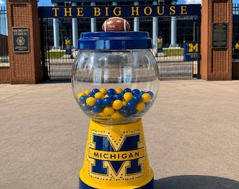 Michigan Wolverines Football Candy Dish, Maize and Blue Hand-Painted Home Decor