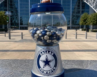 Dallas Cowboys Football Candy Dish, Silver and Navy Blue Hand-Painted Home Decor