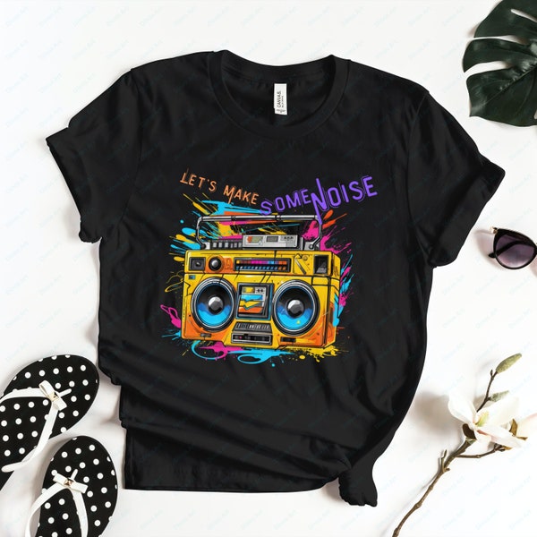 Boombox 80s PNG Shirt Design, Let's make some noise svg Vintage , Retro Art ,  Files For Sublimation, Cricut, Sticker, Designs Art Download