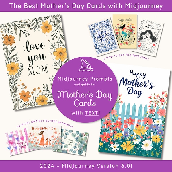 Mother's Day Cards Midjourney Prompts, Cards Prompts with Text, Greeting Cards Prompts, Midjourney Guide, Mother's Day Prompts, AI Prompts