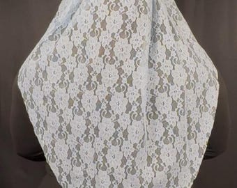 One of a Kind, Handmade Sustainable Something Blue Lace Linen Raw Edge Fingertip Length Veil
