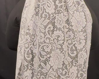 One of a Kind, Handmade Sustainable Ivory Lace Linen Raw Edge Fingertip Length Veil