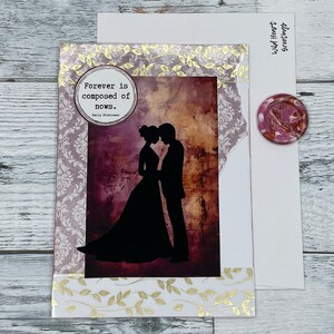 Cartão de casamento de conto de fadas, cartão de casamento romântico inspirado no vintage, cartão de casamento único feito à mão, cartão de casamento inspirado no nascer do sol