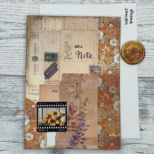 Ik denk aan je, handgemaakte vintage geïnspireerde notitiekaart in junk journal-stijl, unieke vriendschapskaart, gewoon omdat kaart, gewoon als cadeau