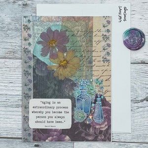 Cartão de aniversário feito à mão, cartão de aniversário exclusivo, aniversário inspirado no vintage, estilo de diário de lixo, cartão de aniversário mágico, cartão de aniversário para menina