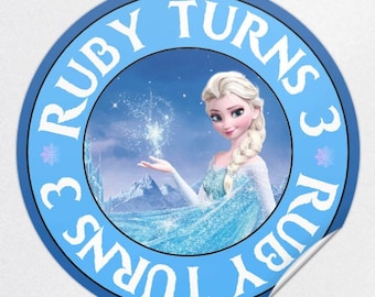 5cm Round Elsa Thank You Stickers - Party Bag Loot Stickers - 15 per Sheet - Frozen Party Favors - Sold per Sheet