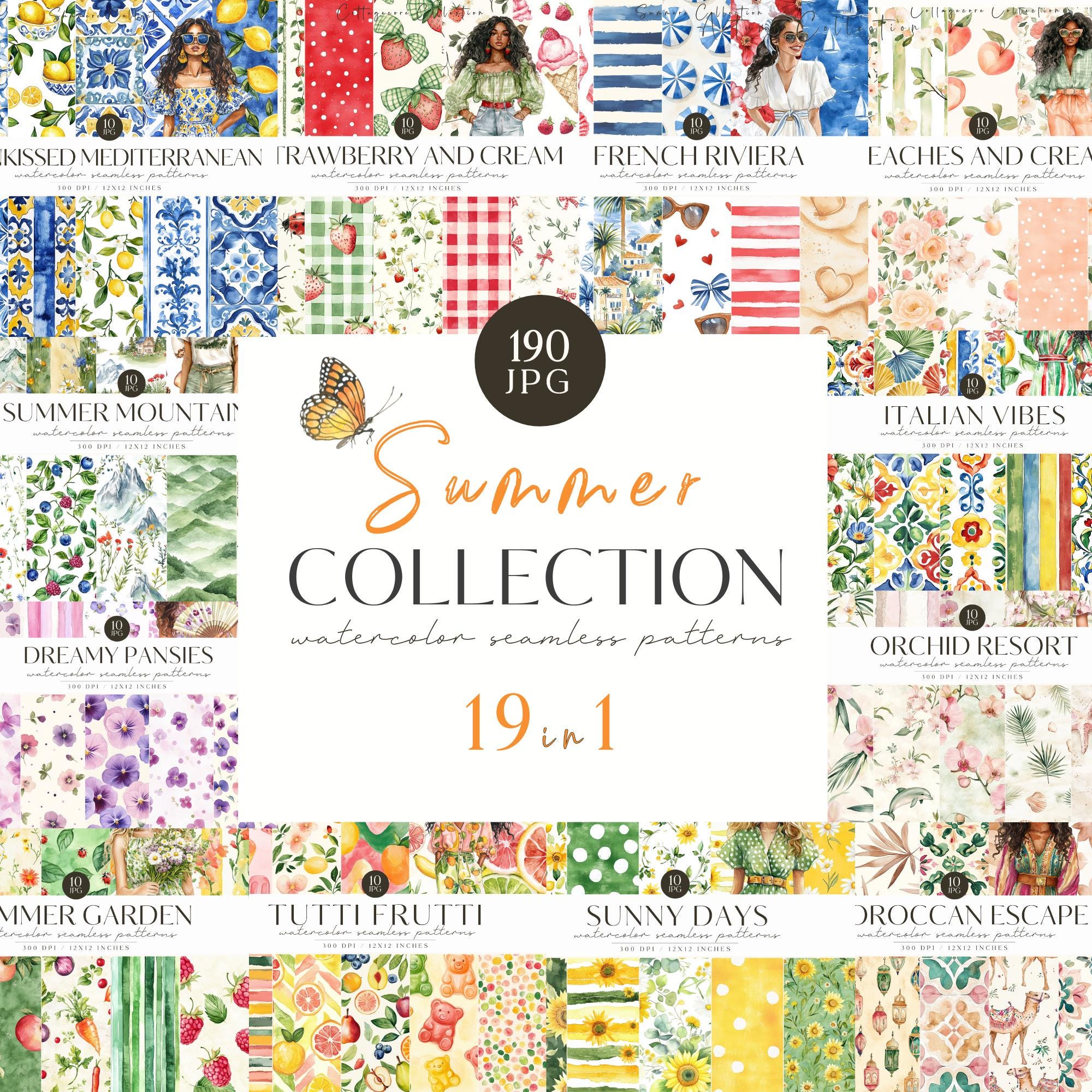 Summer Seamless Patterns, Summer Background, Value Bundle, XX Large Bundle, Fabric Patterns, Repeating Pattern, Scrapbooking, Commercial Use