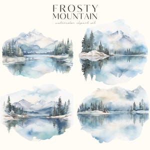 Watercolor Winter Mountain Clipart-Mountain Clipart PNG-Peaceful Mountain-Winter Landscape-Bluey Mountain Art-Commercial Use-Scrapbooking image 2