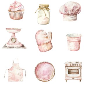 Pink Baking Supplies Clipart, Watercolor Baking PNG Bundle, Bakery ...