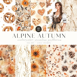 Aquarell gemütliche Herbst neutrale nahtlose Muster, beige Herbst JPG, sich wiederholendes Muster, Scrapbooking, Blätter, Kürbis, Plaid, kommerzielle Lizenz