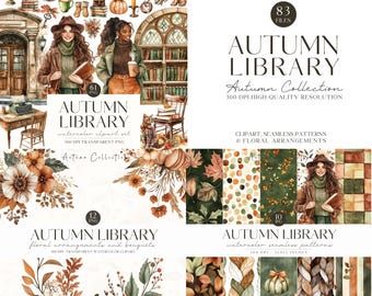 Watercolor Autumn Cozy Reading Clipart, Fall Books, Booklover PNG, Autumnal Vibes, Library, Digital Stickers, Scrapbooking, Commercial Use