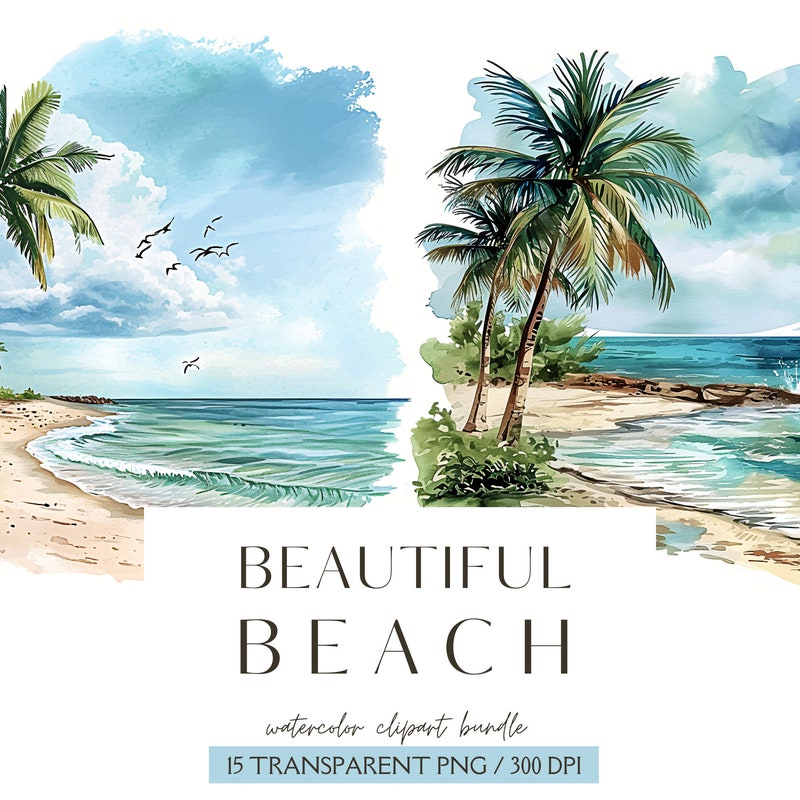 Watercolor Beach Clipart - Etsy