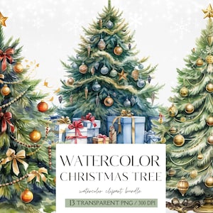Christmas Tree Clipart-Watercolor Christmas Tree-Christmas Decor-Winter Tree-Card Making-Scrapbooking-Commercial Use-PNG-Instant Download