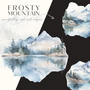 Watercolor Winter Mountain Clipart-Mountain Clipart PNG-Peaceful Mountain-Winter Landscape-Bluey Mountain Art-Commercial Use-Scrapbooking image 5