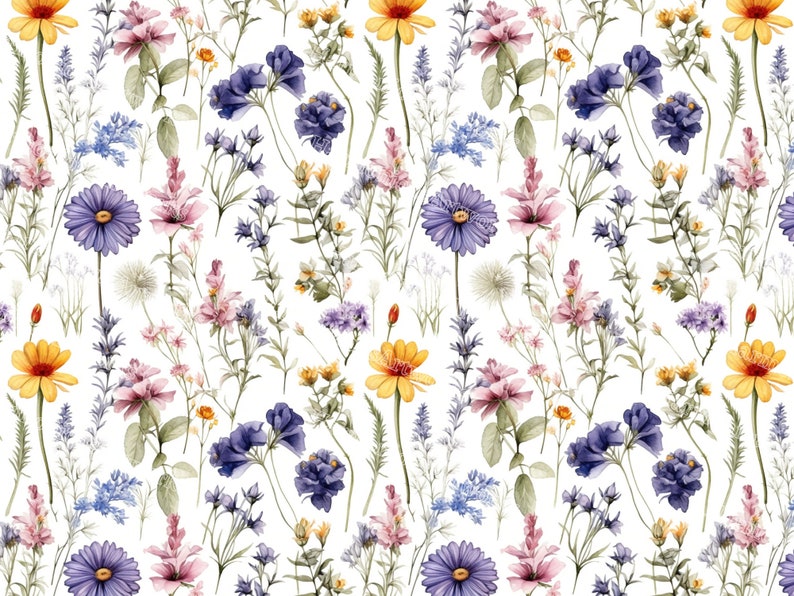 Wild Summer Meadow Watercolor Seamless Pattern-floral Digital Paper ...