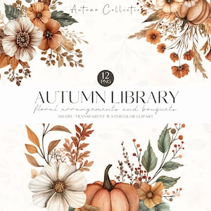 Aquarell Herbst Blumen Clipart, rustikaler Herbst Blumenstrauß, Herbst Kürbis PNG, Hochzeit einladen, digitale Aufkleber, Scrapbook, kommerzielle Nutzung