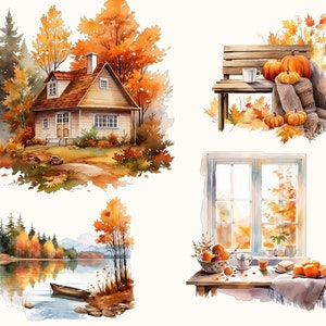 Höstscener - Akvarell höst ClipArt Set - Höst Clipart - Höstillustrationer - Grafik - Kommersiell licens - Höststuga - Höst och hösthelg bild 2