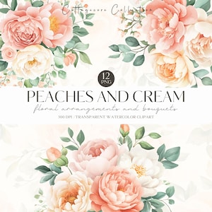Clipart floral pêche aquarelle fard à joues, pivoine pêche, floral de rêve, cottagecore, faire-part de mariage, autocollants numériques, scrapbooking, usage commercial