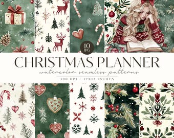 Classic Christmas Pattern, Seamless Patterns, Cozy Christmas Pattern, Pine, Festive Seasonal Infinite Pattern, Scrapbooking, Digital Paper