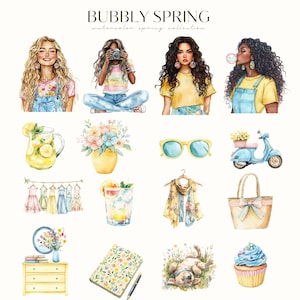 Clipart de primavera, primavera, acuarela divertida en colores pastel, clipart de verano, clipart de dulces, piruleta, pegatinas digitales, uso comercial imagen 5