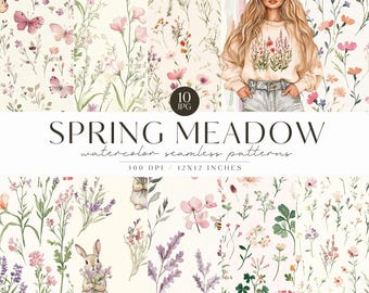 Floral Patterns, Cute Floral Background, Meadow Flowers, Romantic Seamless Pattern, Repeating Pattern, Digital Download, Commercial Use